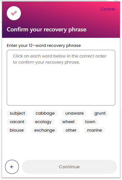 confirm recovery phrase